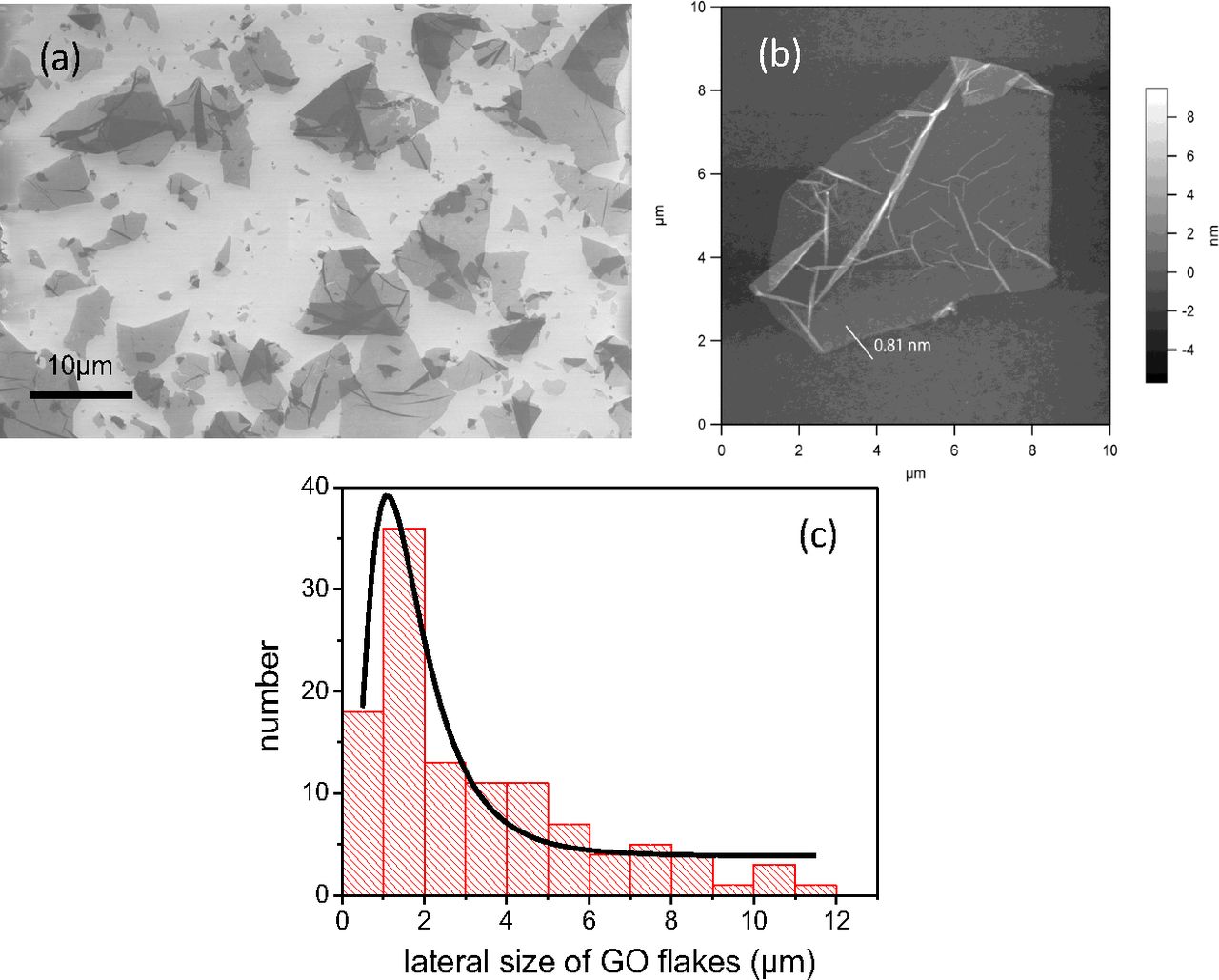 Graphene oxide sheets: microscopy, thickness and lateral-size distribution